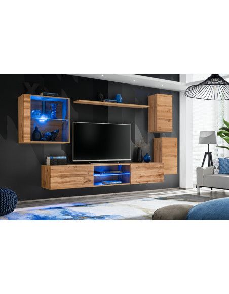 Ensemble meuble TV mural Switch XXIII - L 250 x P 40 x H 140 cm - Marron