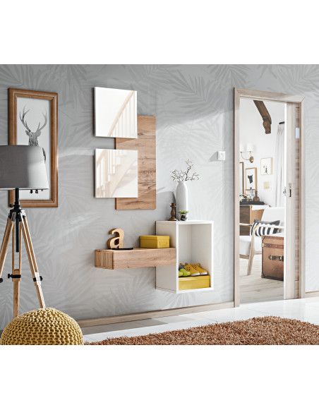 Ensemble meuble mural Easy I - L 100 x P 30 x H 170 cm - Marron et blanc
