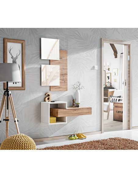 Ensemble meuble mural Easy II - L 100 x P 30 x H 160 cm - Marron et blanc