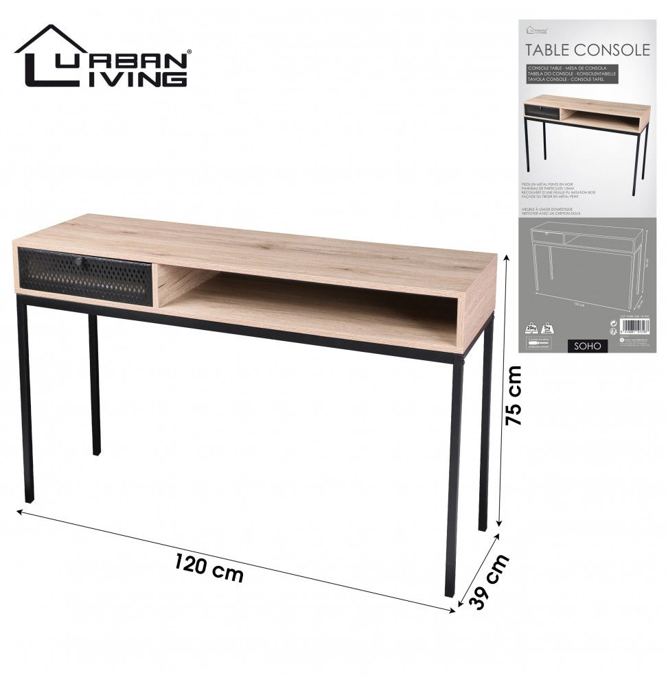 Bureau avec rangements - Effet bois et métal - L. 39 x l. 120 x H. 75 cm