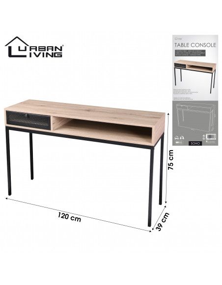 Bureau avec rangements - Effet bois et métal - L. 39 x l. 120 x H. 75 cm