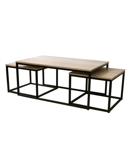 Table basse en trois parties - Effet bois et métal - Loft