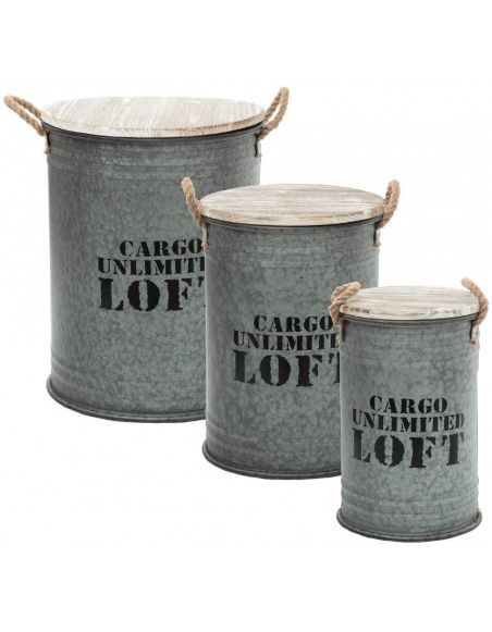 Lot de 3 bidons de rangement Loft - Tailles différentes - Métal