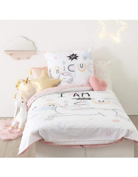 Parure de lit licorne en coton - 140 x 200 cm