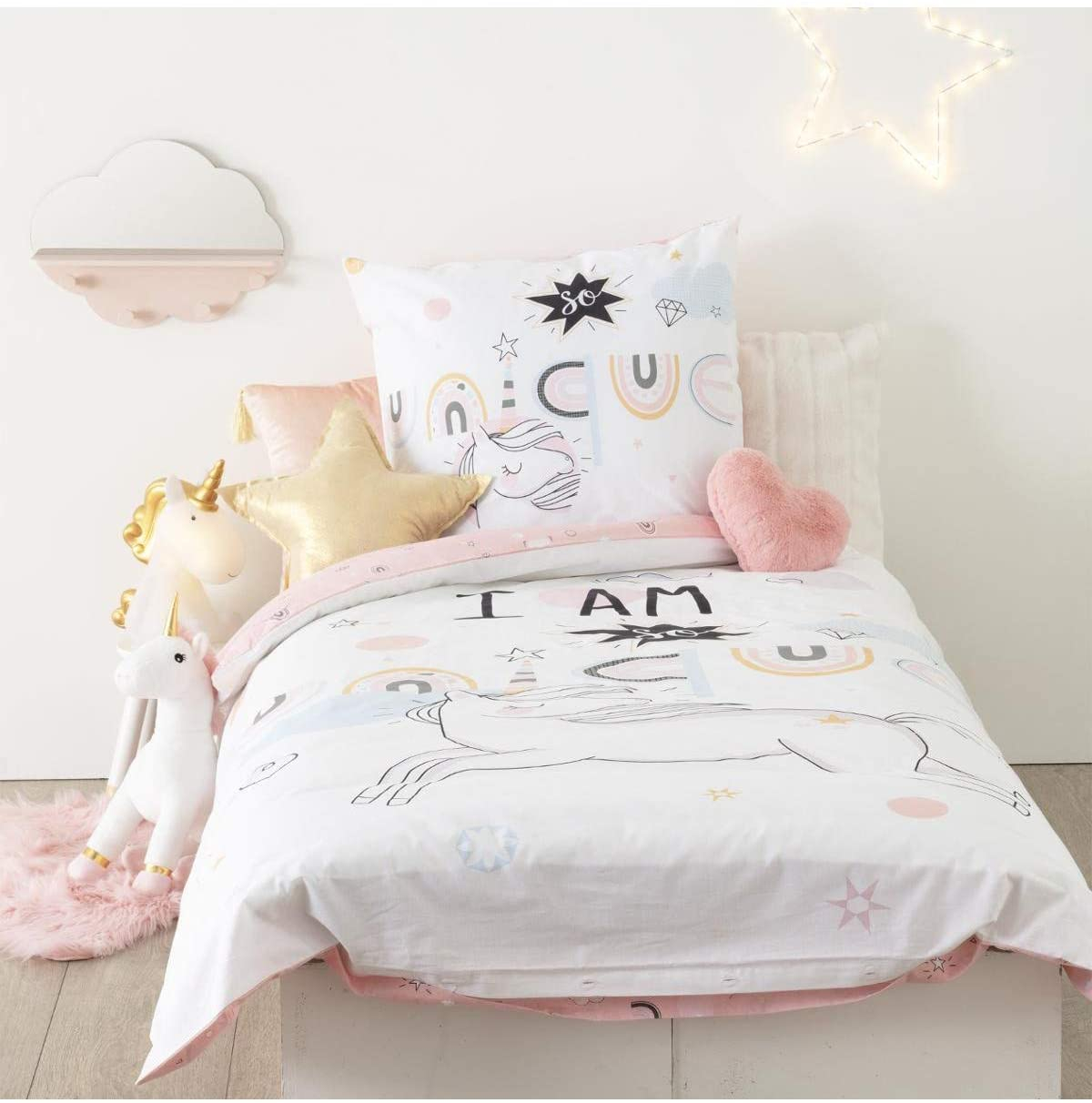 MATT & ROSE Parure de Lit Fille 140x200 cm Licorne, 100% Coton