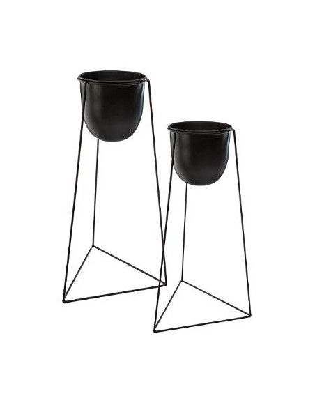 Lot de 2 pots noirs avec supports en métal de tailles différentes - Noir