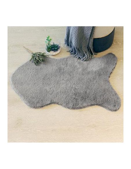 Tapis en fausse fourrure - L 90 cm x l 60 cm - Gris