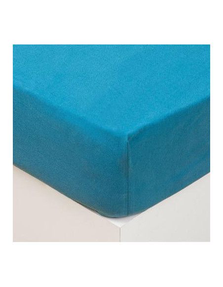 Drap housse unie en coton lavé - 140 x 190 cm - Bleu canard