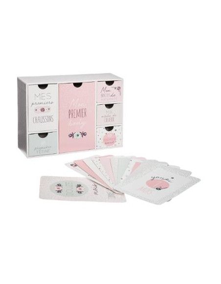 Coffret de naissances bébé - L 37,5 cm x l 6,7 cm - Rose