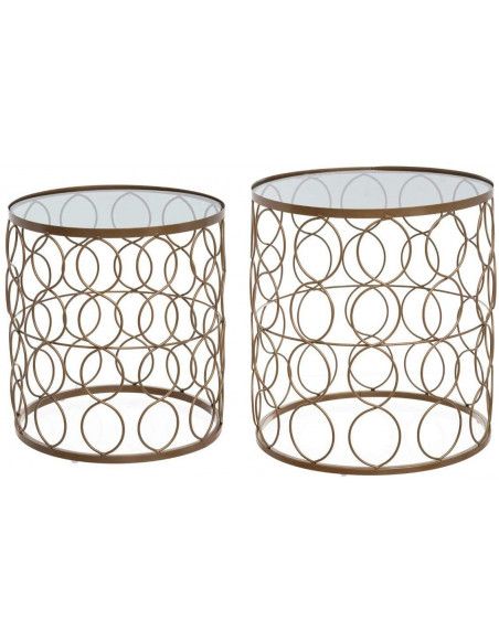 Lot de 2 tables d'appoint en verre trempé - Doré