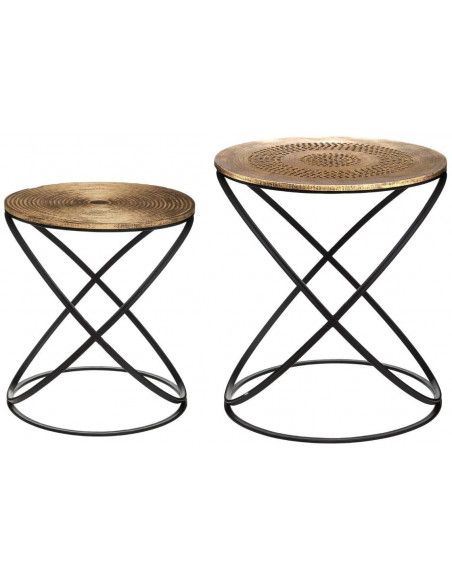 Lot de 2 tables d'appoint en bois - Ethnik - Marron