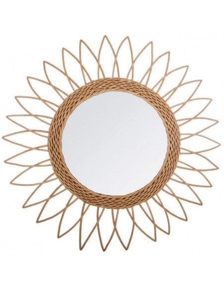 Miroir en forme de soleil en rotin - D 50 cm - Beige