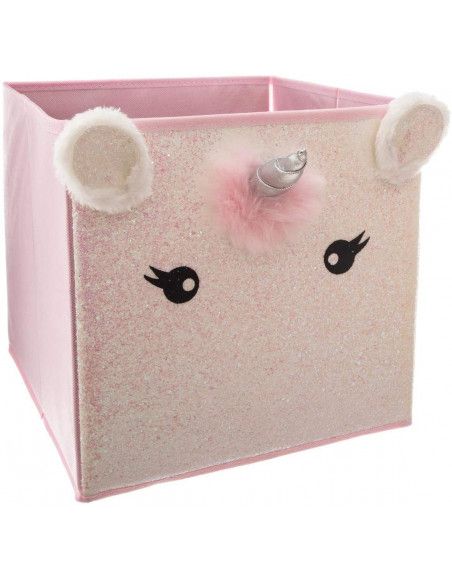 Boite de rangement Licorne - L 31 cm x l 29 cm - Rose