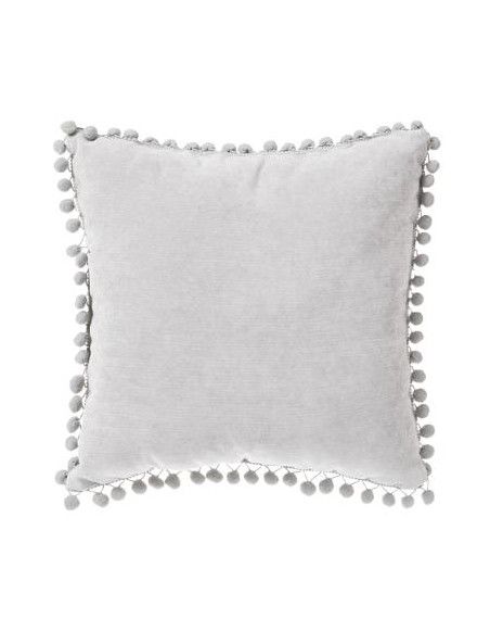 Coussin à pompons - L 40 cm x l 40 cm - Gris clair