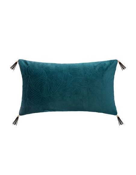 Coussin en velours feuille - L 50 cm x l 30 cm - Bleu