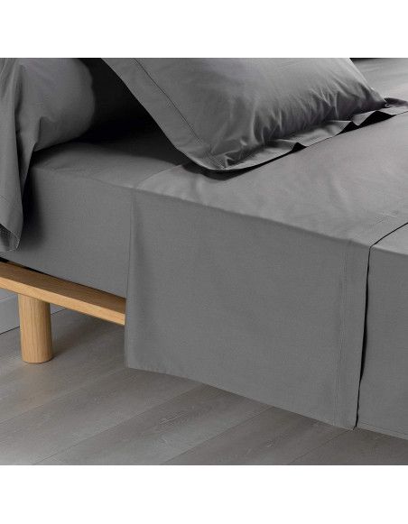 Drap plat uni en coton mercerisé - 180 x 190 cm - Percaline - Gris anthracite