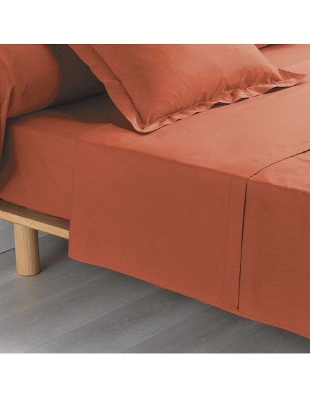 Drap plat uni en coton mercerisé - 180 x 190 cm - Percaline - Rouge
