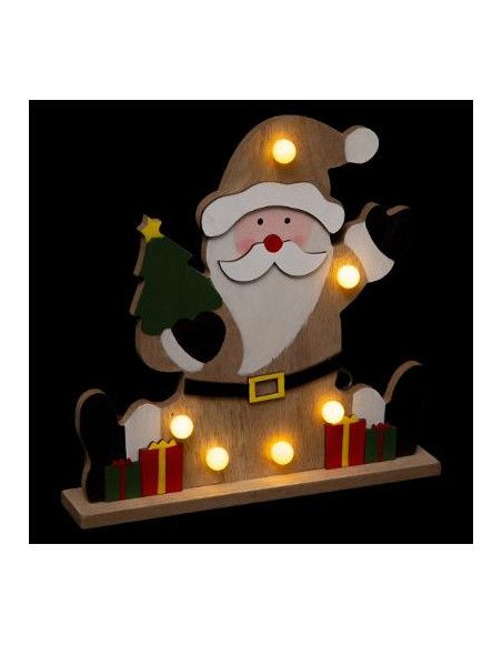 Décoration lumineuse Père Noël en bois - L 25 cm x l 4,5 cm - Blanc chaud