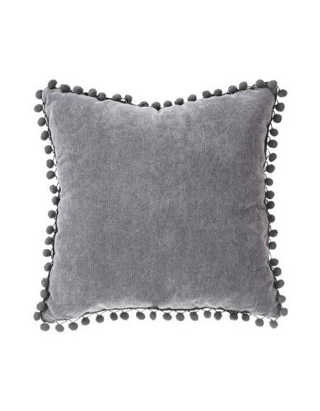 Coussin à pompons - L 40 cm x l 40 cm - Gris foncé