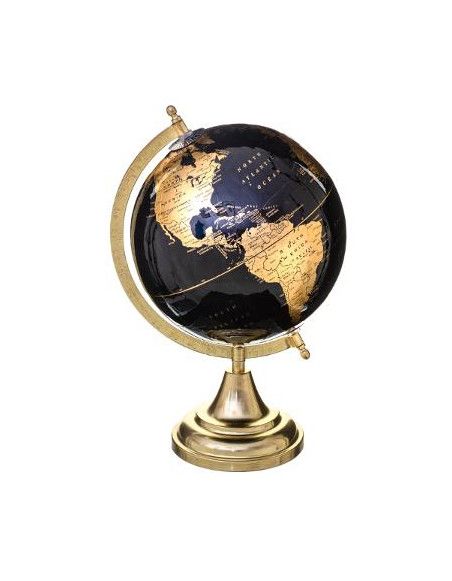 Globe terrestre socle doré - D 20 cm x H 33 cm - Noir