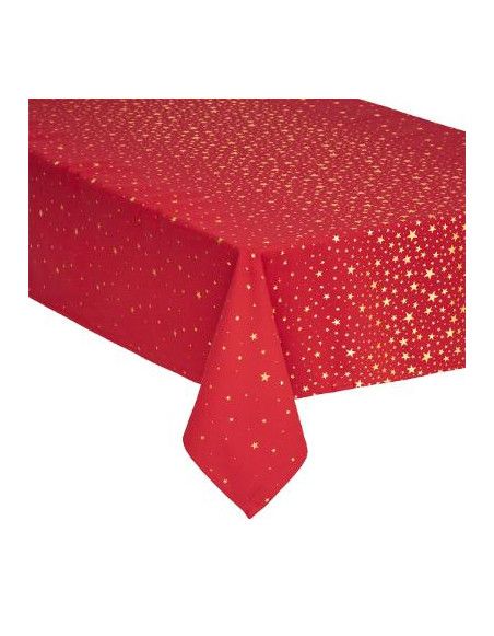 Nappe de table de Noël pailletés en coton - 140 x 240 cm - Rouge et doré