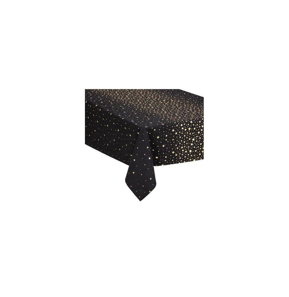 Nappe de table de Noël pailletés en coton - 140 x 240 cm - Noir et argenté