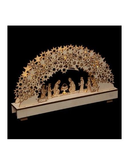 Crèche de Noël lumineuse - L 33 cm x l 5 cm x H 19 cm - Bois