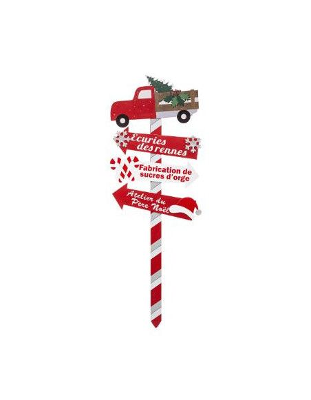 Pancarte camion de Noël en bois - L 36 cm x H 105 cm - Rouge et blanc