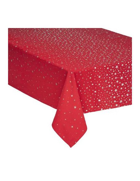 Nappe de table de Noël pailletés en coton - 140 x 240 cm - Rouge et argenté