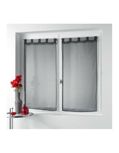 Paire de voilage à passants - imprimé métallisé - 60 x 90 cm - Orion - Gris anthracite