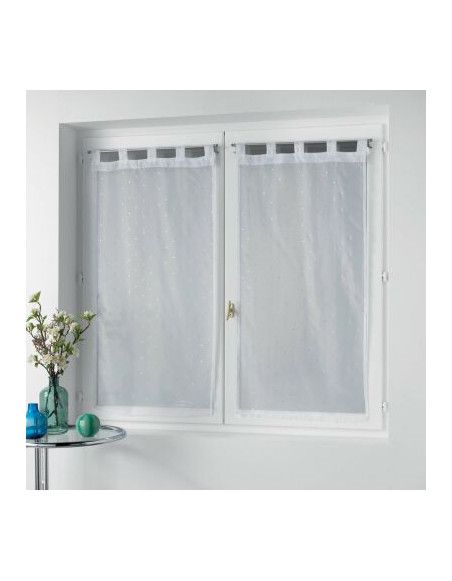 Paire de voilage à passants - imprimé métallisé - 60 x 90 cm - Orion - Blanc