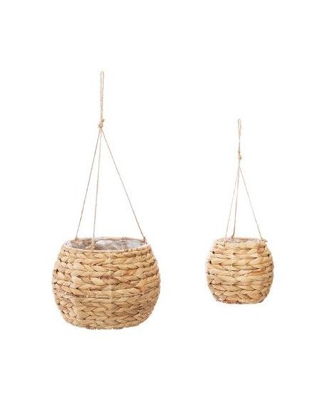 Pots suspendus  X 2 en jacinthe tressée - D 16  cm et 26 cm - Beige