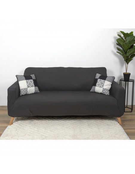 Housse de canapé extensible - Trois places - L 230 cm x l 80 x H 85 cm - Gris