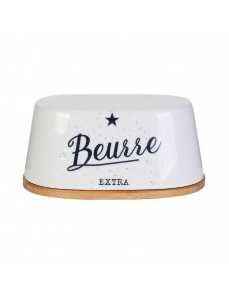 Beurrier - Céramique et bambou - L 17 cm x l 11 cm x H 8 cm - Blanc
