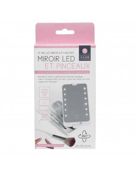 Miroir LED avec rangement pinceaux - L 16 cm x l 9 cm