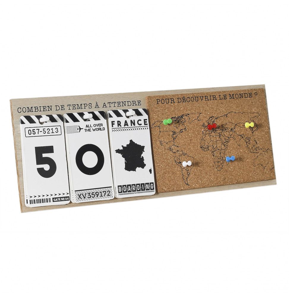 Calendrier décompte - Voyage - L 40 cm x l 3 cm x H 15 cm - Bois