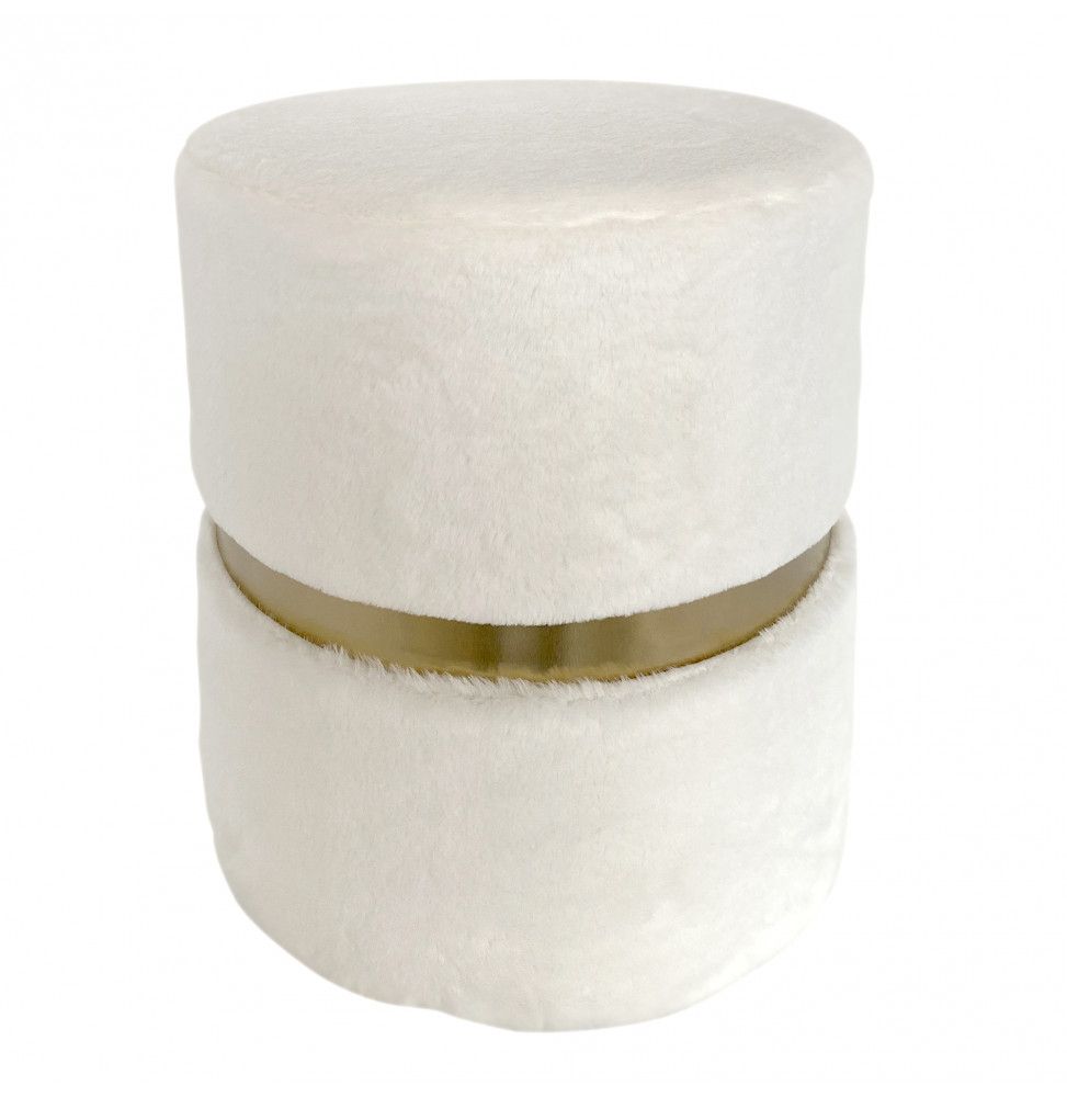 Pouf imitation fourrure - Aurea - D 35 cm  - Blanc