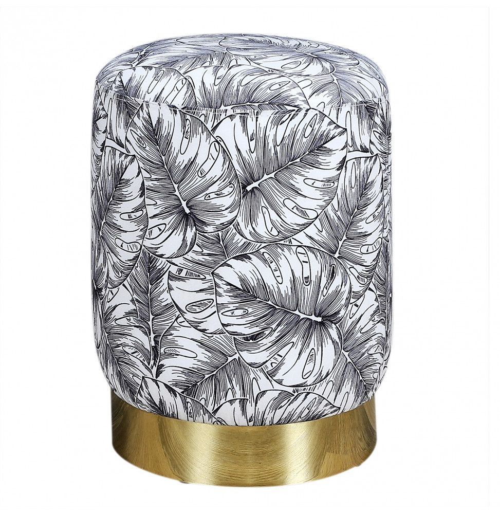 Pouf imprimé - Natural wild - D 30 cm - Blanc