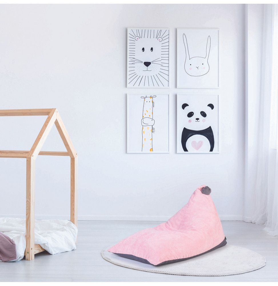 Pouf en velours côtelé - Malo - L 70 x l 100 cm x l 100 cm - Rose