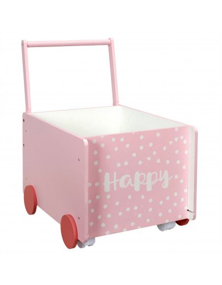 Chariot avec rangement - L 46 cm x l 30 cmx H 35 cm - Rose