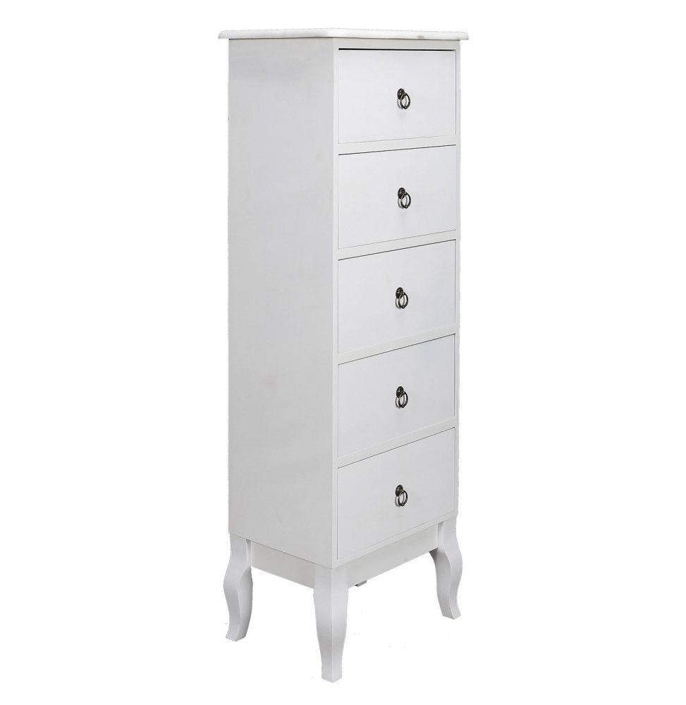 Chiffonnier - 5 tiroirs - L 40 cm x 30,5 cm x H 113 cm - Blanc