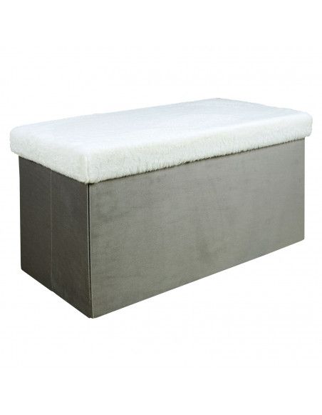 Banc coffre - Imitation fourrure - Leo - L 76 cm x 38 x 38 cm - Gris