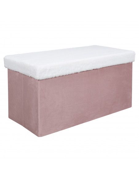 Banc coffre - Imitation fourrure - Leo - L 76 cm x 38 x 38 cm - Rose