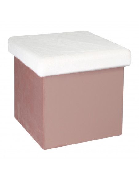 Pouf coffre - imitation fourrure - Leo - 38 cm x 38 x 38 cm - Rose