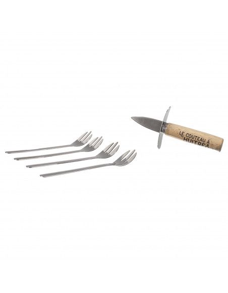Coffret huitres - Couteau et fourchette - L 20 x l 18 cm - Bois