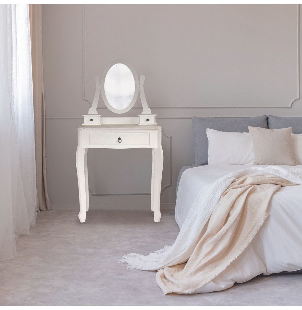 Coiffeuse en bois - L 65 x l 36 cm x H 128 cm - Victoria - Blanc