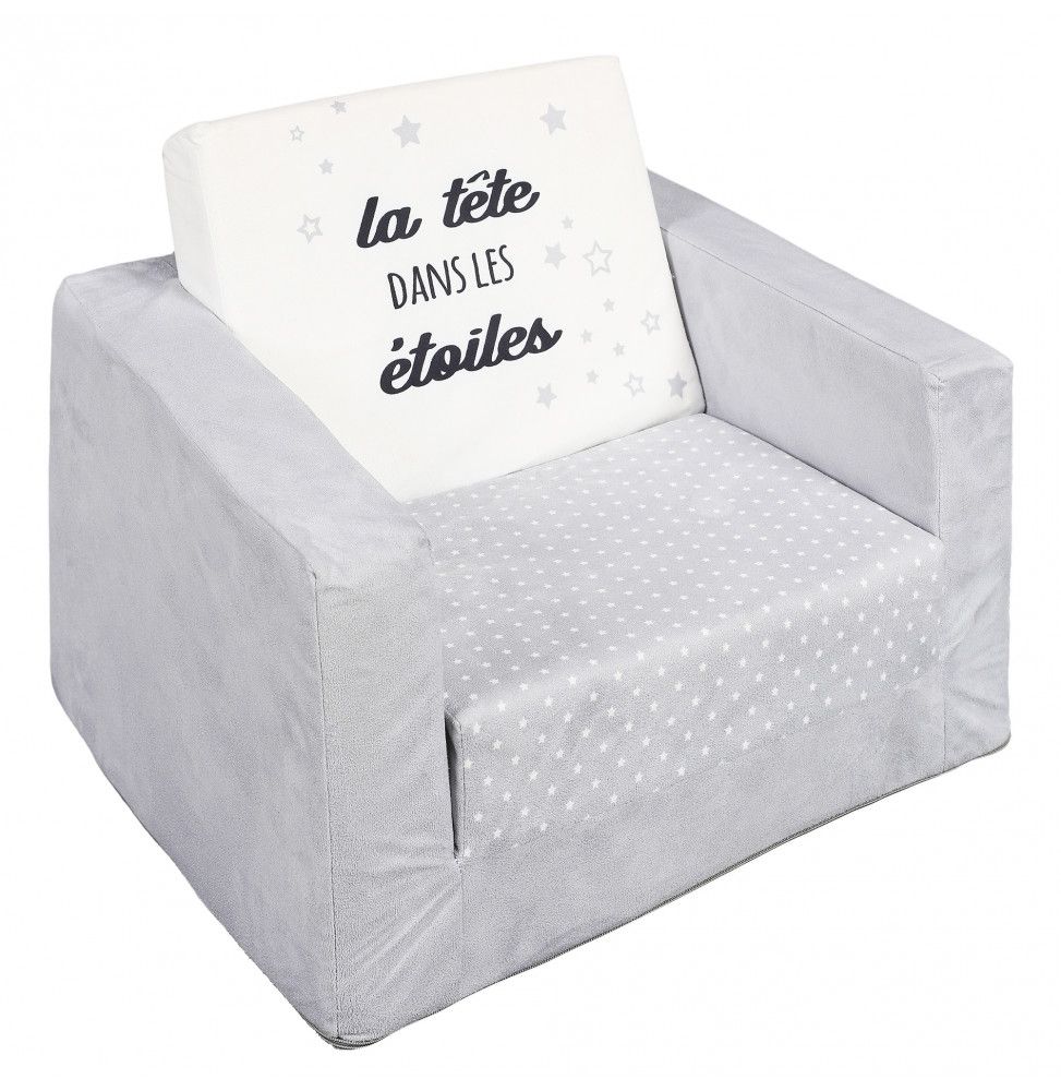 Fauteuil convertible - La tête dans les étoiles - L 48 cm x l 40 cm x H 28 cm - Gris