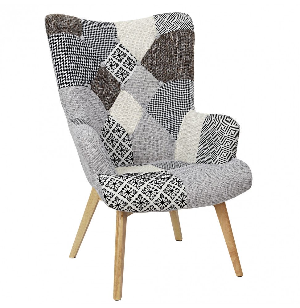 Fauteuil Patchwork - L 65 cm x l 74cm x H 100 cm - Helsinki - Gris