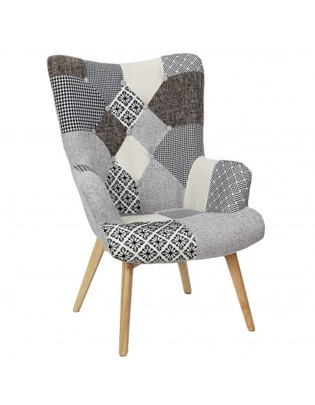 Fauteuil Patchwork - L 65 cm x l 74cm x H 100 cm - Helsinki - Gris