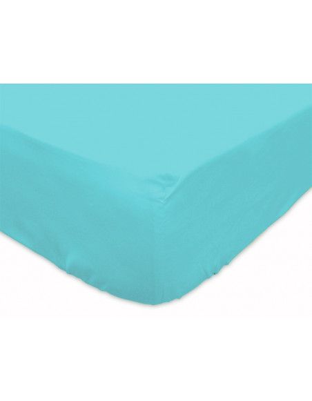 Drap housse 90 x 190 cm 100% coton - Turquoise - Linge de lit